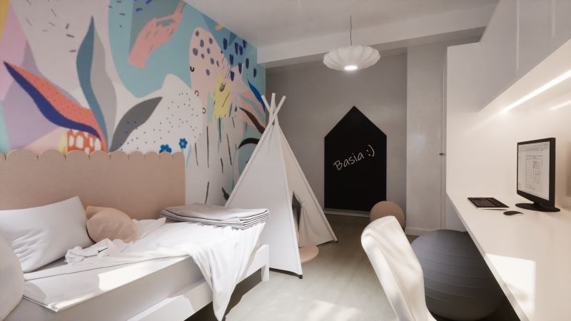 pokój-dziewczynki-z-tipi-i-pastelową-tapetą